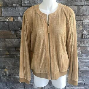 Orvis Leather Jacket Suede Perforated Leather Lined Bomber Large‎ Soft